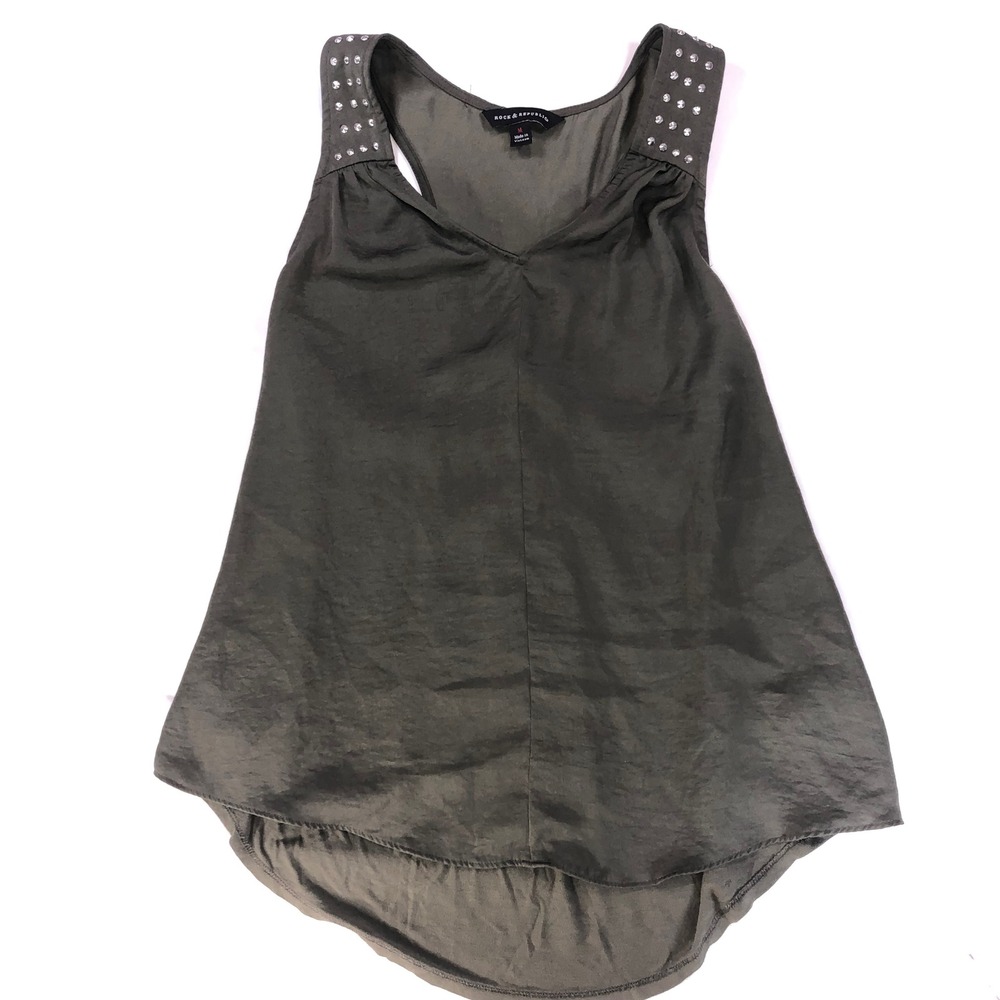Rock & Republic Womens Studded Racerback Tank Top Olive Green Size M